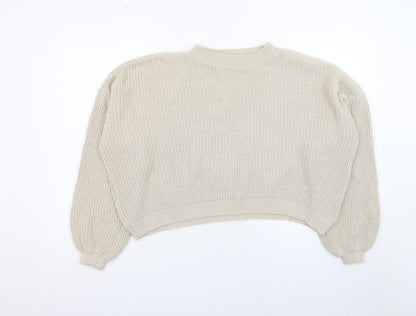 Boohoo Women's Beige Mock Neck Chunky Knit Pullover Jumper Size M
