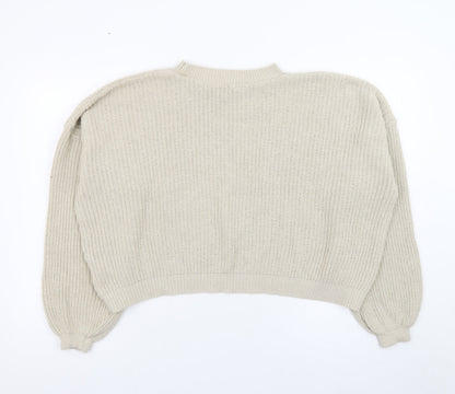 Boohoo Women's Beige Mock Neck Chunky Knit Pullover Jumper Size M