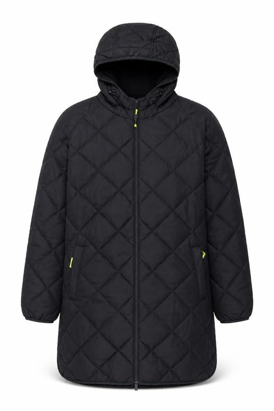 Dunnes Men’s Black Quilted Hooded Long Coat Size M Winter