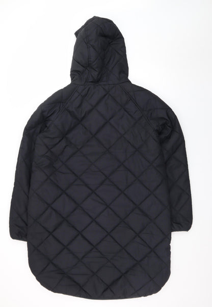 Dunnes Men’s Black Quilted Hooded Long Coat Size M Winter