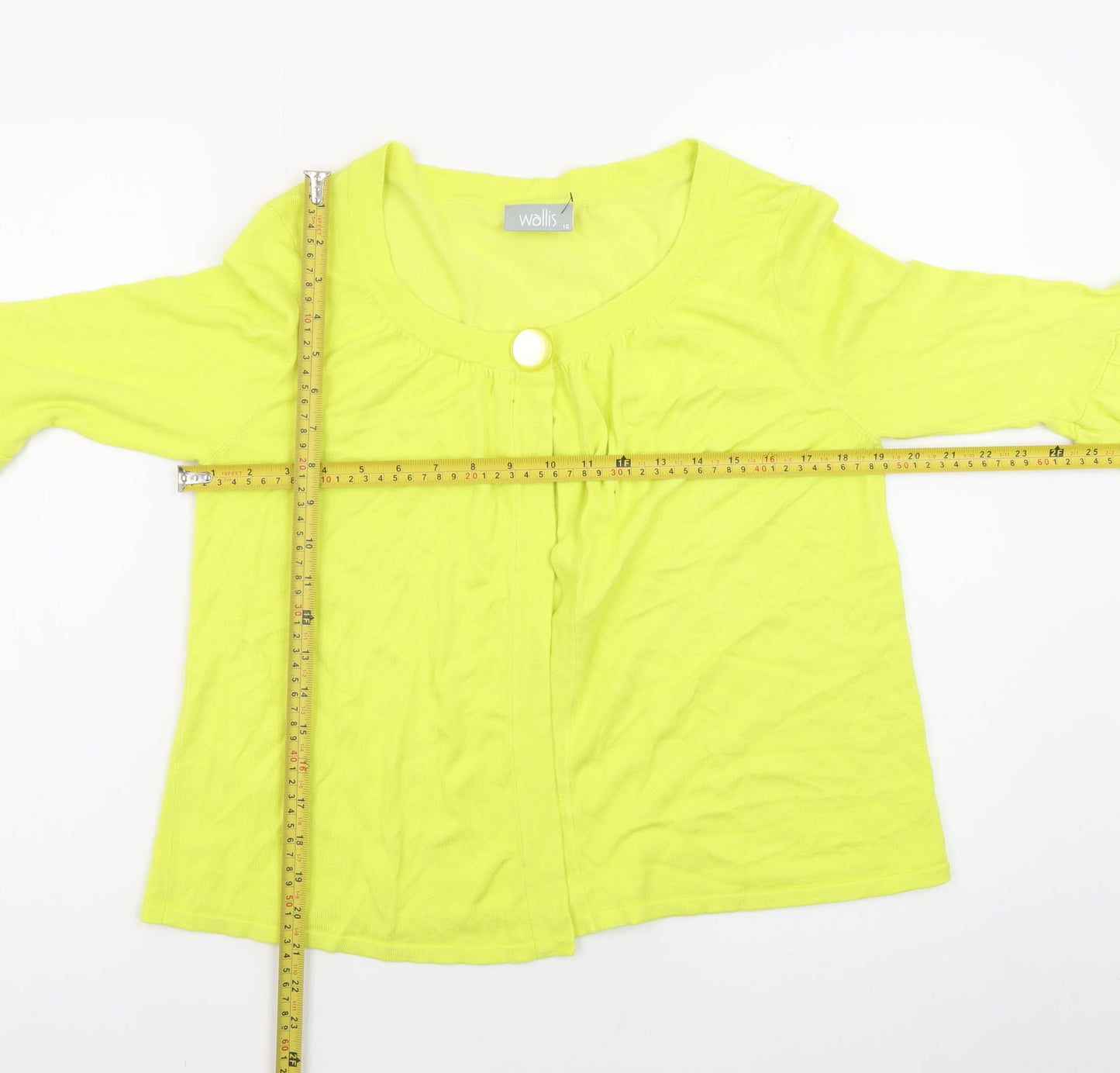 Wallis Women Yellow 3/4 Sleeve Scoop Neck Cardigan Size 14