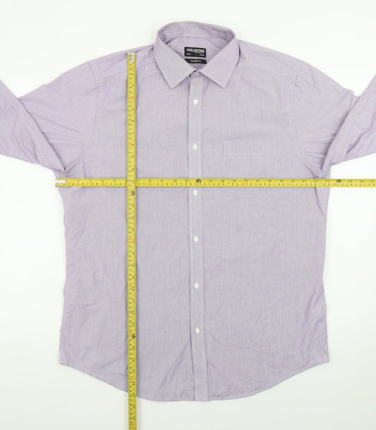 Debenhams Men's Purple Striped Long Sleeve Button-Up Shirt 16.5in