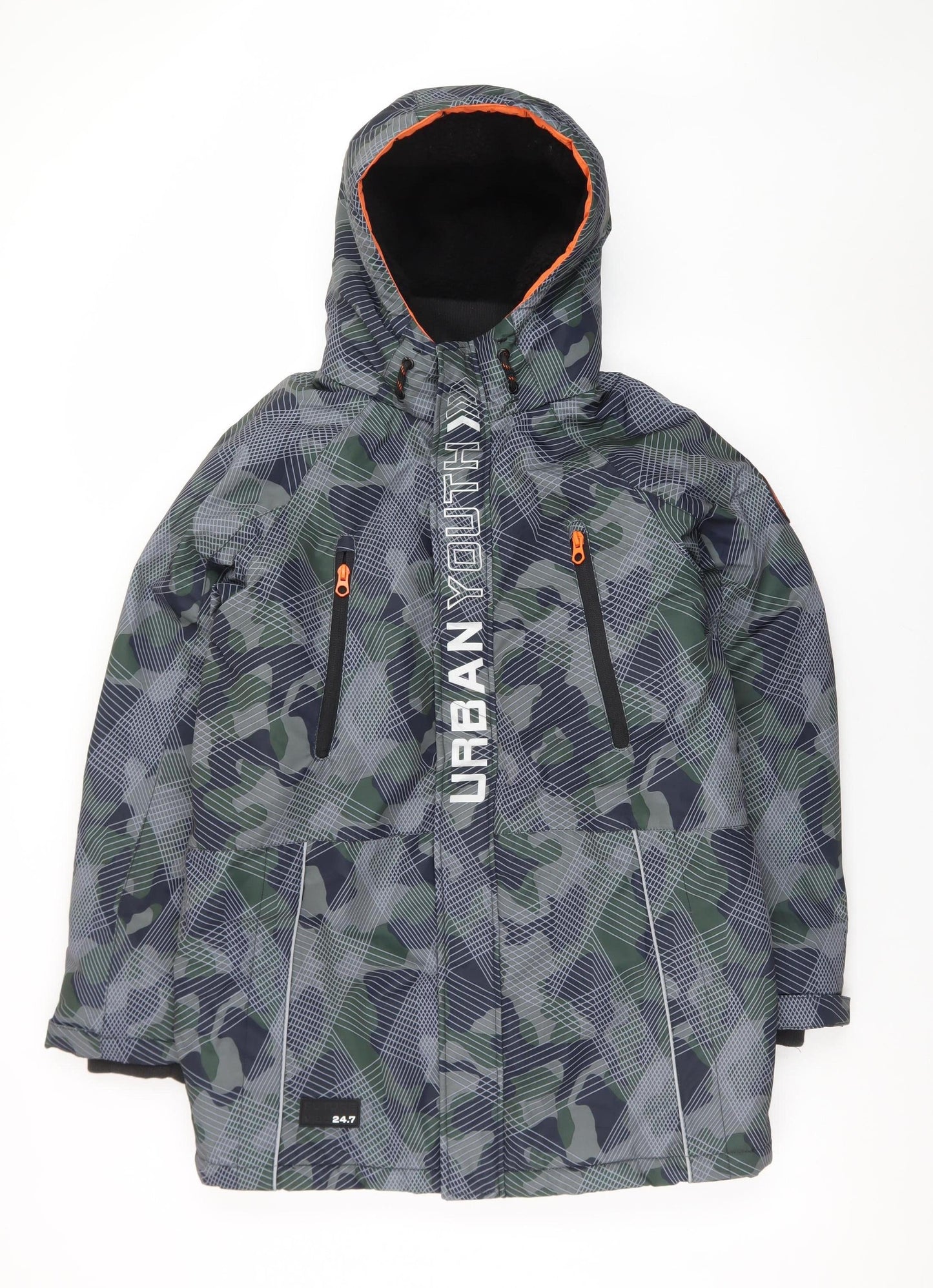 F&F Boys Green Camouflage Urban Youth Hooded Puffer Jacket 13-14 Years