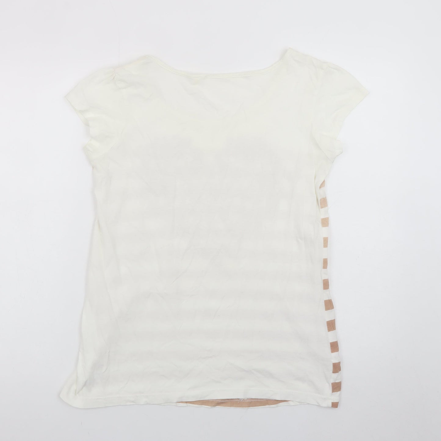 Next Womens Beige Striped Heart Print Cotton T-Shirt Size 12