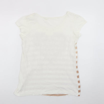 Next Womens Beige Striped Heart Print Cotton T-Shirt Size 12