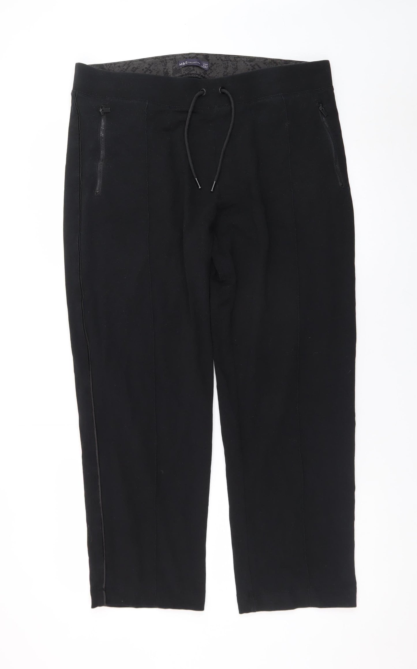 Marks and Spencer Women Black Size 18 Cotton Stretch Tapered Trousers