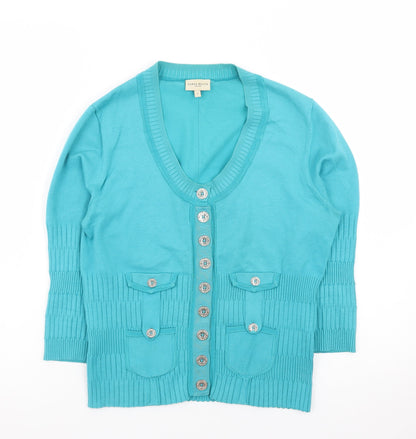 Karen Millen Women's Blue Size 8 Button V-Neck 3/4 Sleeve Cardigan