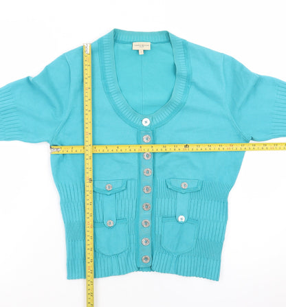 Karen Millen Women's Blue Size 8 Button V-Neck 3/4 Sleeve Cardigan
