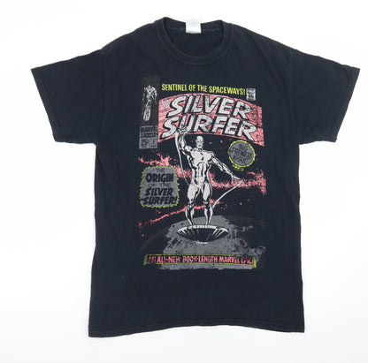 Marvel Comics Mens Black Silver Surfer Graphic T-Shirt M