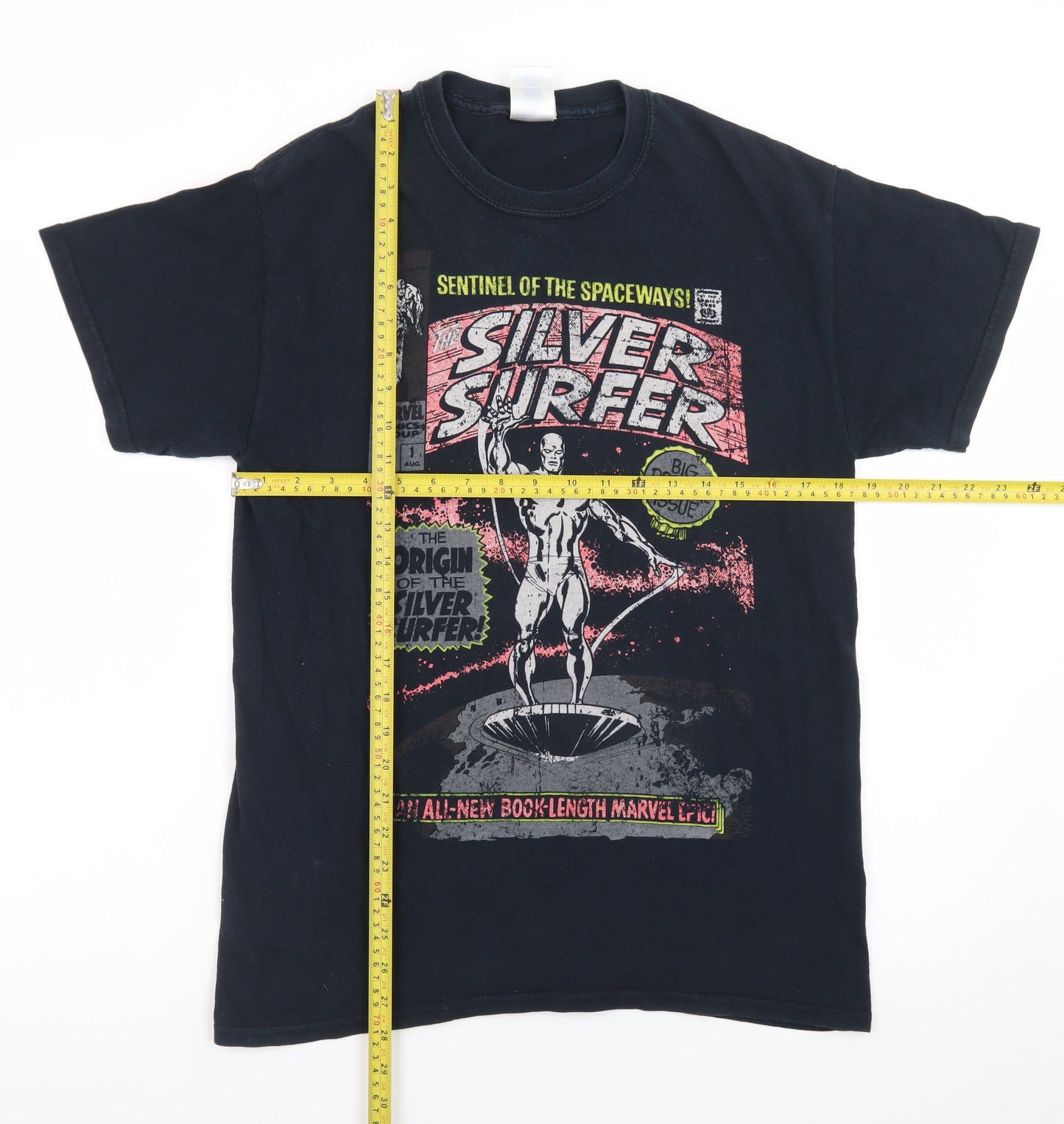 Marvel Comics Mens Black Silver Surfer Graphic T-Shirt M