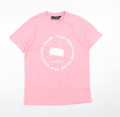 The Couture Club Women's Pink Cotton Blend Logo T-Shirt Size 10