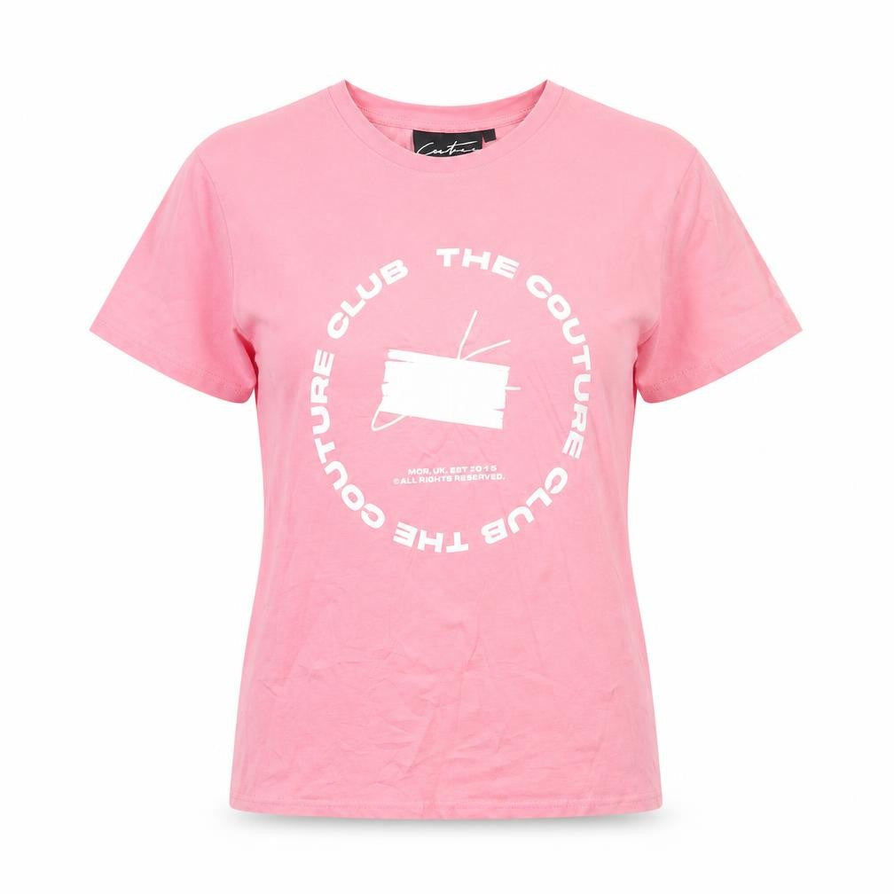 The Couture Club Women's Pink Cotton Blend Logo T-Shirt Size 10