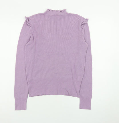 Oasis Women’s Purple Mock Neck Ruffle Knit Jumper Size 12