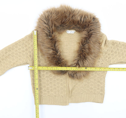 Miss Selfridge Women Beige Faux Fur Trim Cardigan UK 10 Long Sleeve Knit