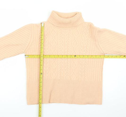 Olsen Women’s Beige Roll Neck Cable-Knit Merino Wool Jumper Size 16