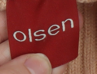 Olsen Women’s Beige Roll Neck Cable-Knit Merino Wool Jumper Size 16