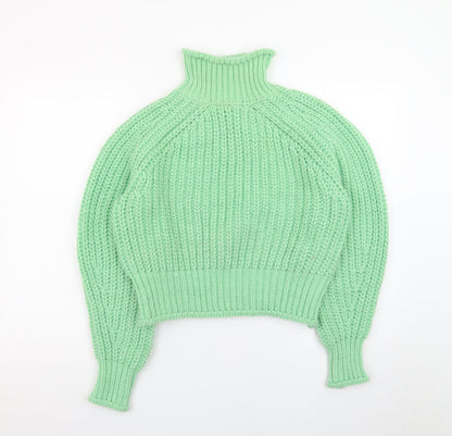 H&M Women Green Roll Neck Chunky Knit Wool Blend Jumper XS