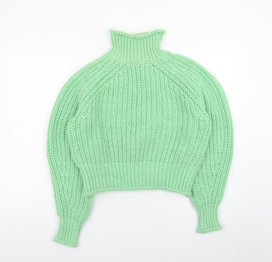 H&M Women Green Roll Neck Chunky Knit Wool Blend Jumper XS