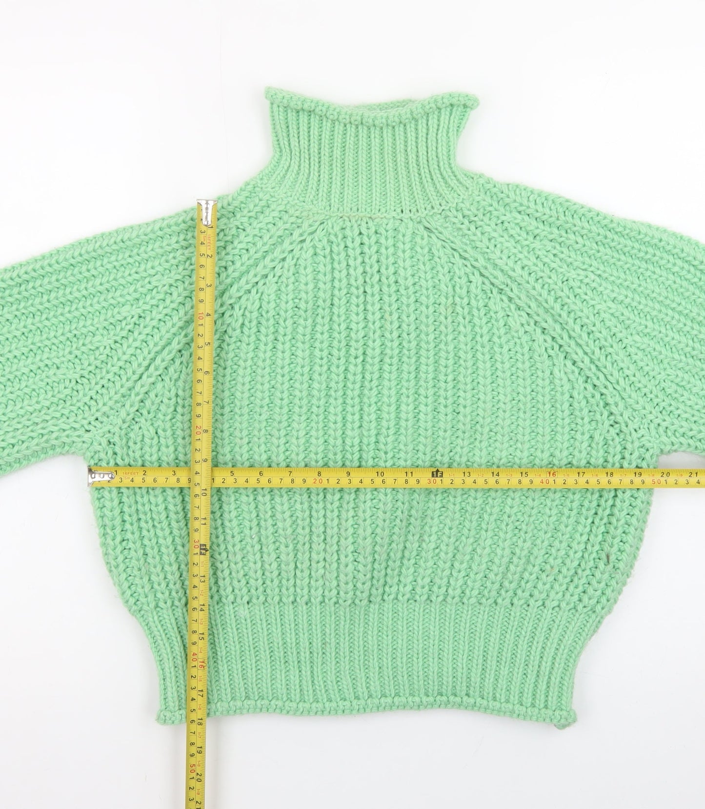 H&M Women Green Roll Neck Chunky Knit Wool Blend Jumper XS