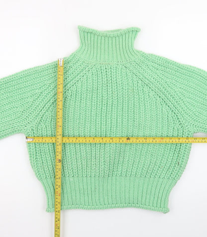 H&M Women Green Roll Neck Chunky Knit Wool Blend Jumper XS