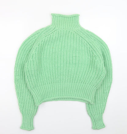 H&M Women Green Roll Neck Chunky Knit Wool Blend Jumper XS