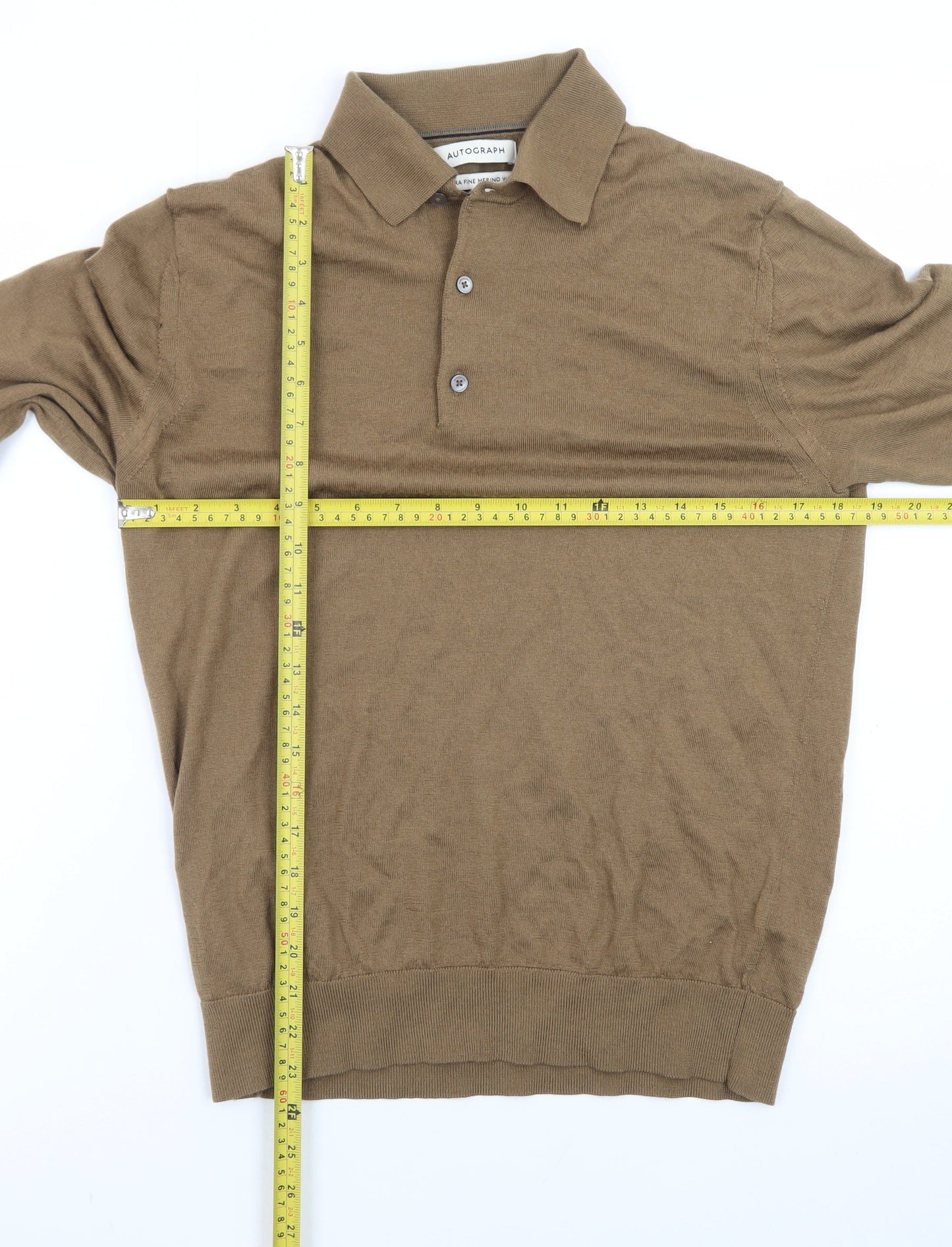 Marks and Spencer Men’s Brown Merino Wool Henley Jumper Medium