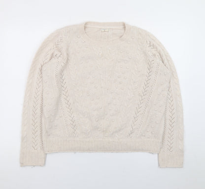 Fat Face Women Beige Cable Knit Pullover Jumper UK 12