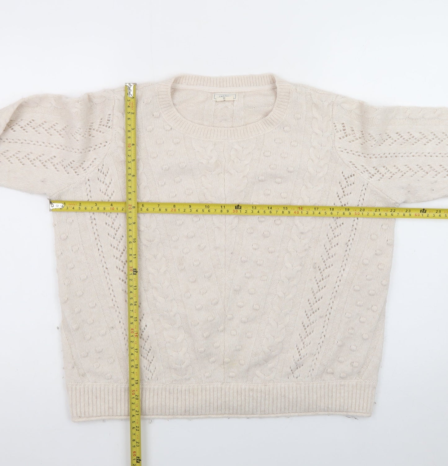 Fat Face Women Beige Cable Knit Pullover Jumper UK 12