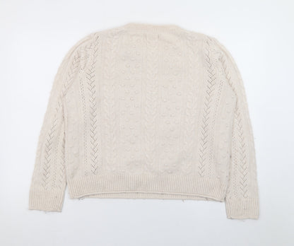 Fat Face Women Beige Cable Knit Pullover Jumper UK 12
