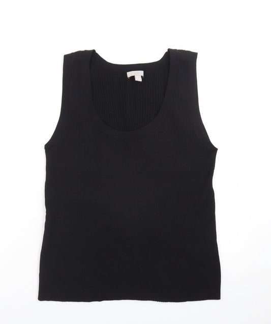 H&M Women's Black Ribbed Tank Top XL Knit Sleeveless Basic