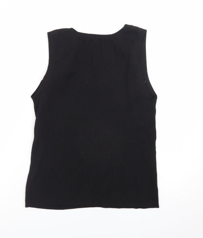 H&M Women's Black Ribbed Tank Top XL Knit Sleeveless Basic