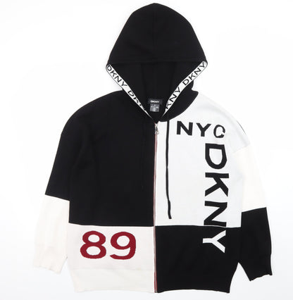 DKNY Men's Black & White Full Zip Hoodie XL Logo Graphic 89 Design