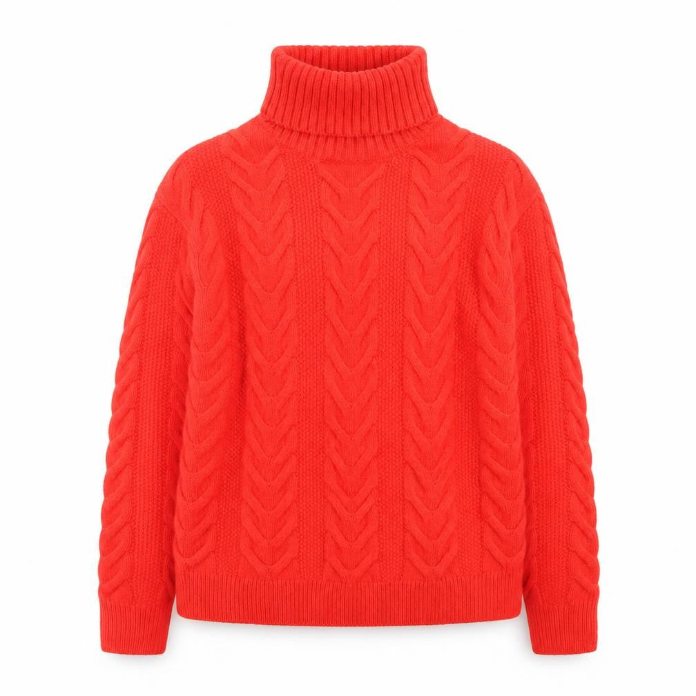 Marks & Spencer Women's Red Cable-Knit Roll Neck Jumper Size S