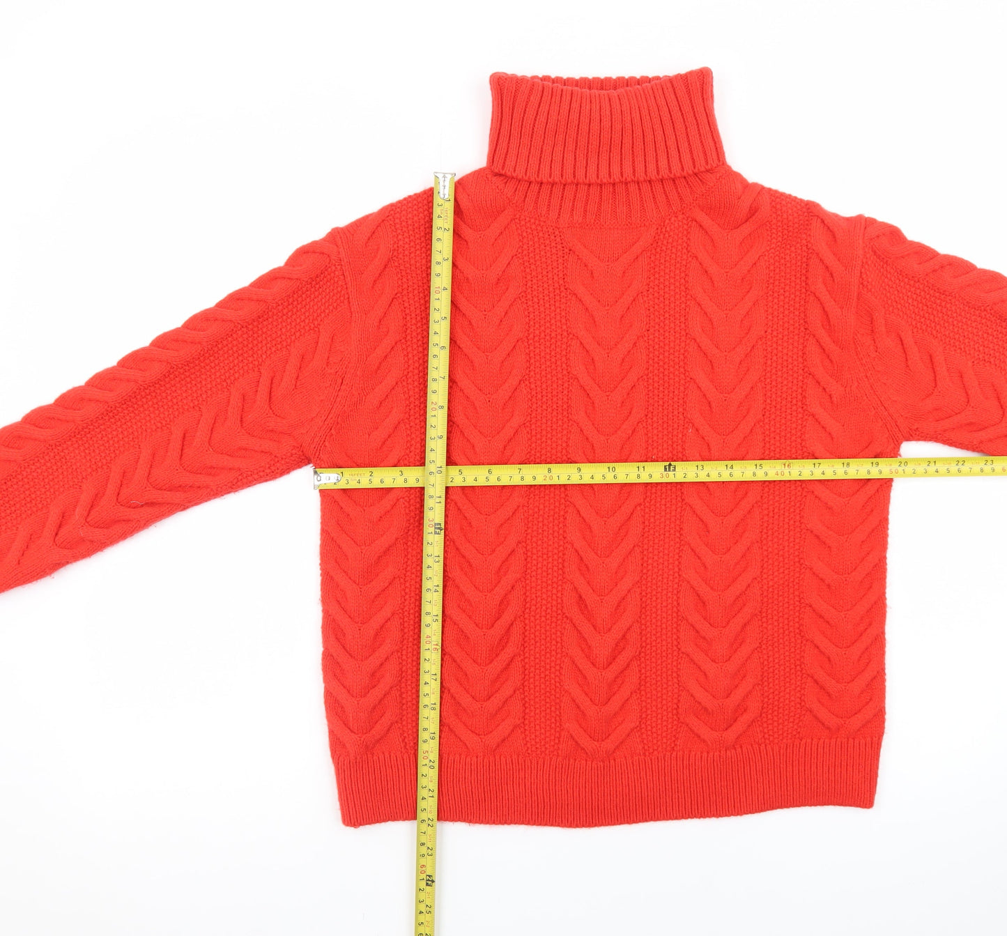 Marks and Spencer Women's Red Cable-Knit Roll Neck Jumper Size S