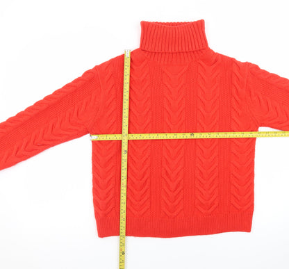 Marks and Spencer Women's Red Cable-Knit Roll Neck Jumper Size S