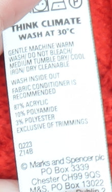 Marks and Spencer Women's Red Cable-Knit Roll Neck Jumper Size S