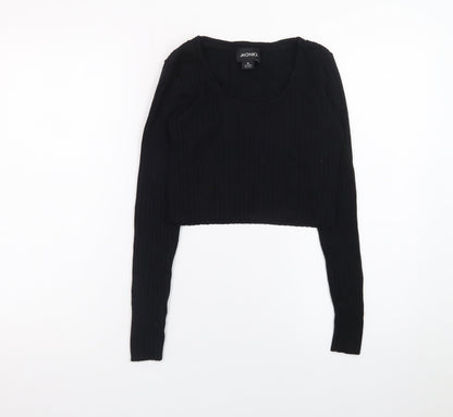 Monki Womens Black Cropped Ribbed Long Sleeve Top XS
