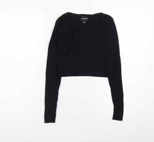 Monki Womens Black Cropped Ribbed Long Sleeve Top XS