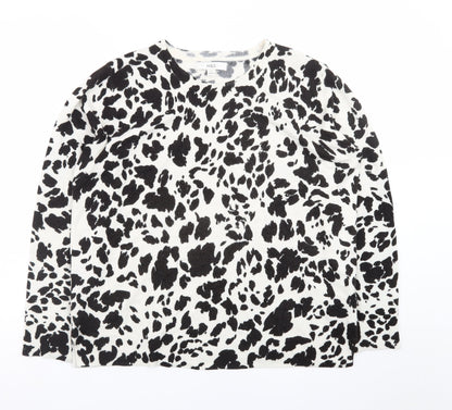 Marks and Spencer Women's Black Animal Print Crew Neck Jumper Size 14