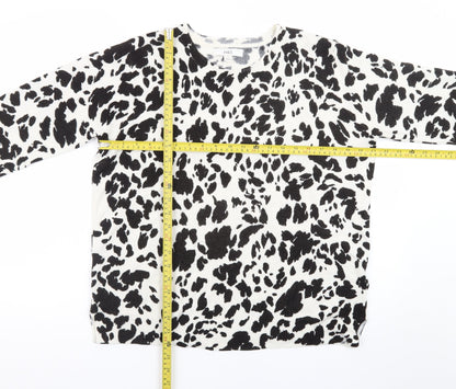 Marks and Spencer Women's Black Animal Print Crew Neck Jumper Size 14