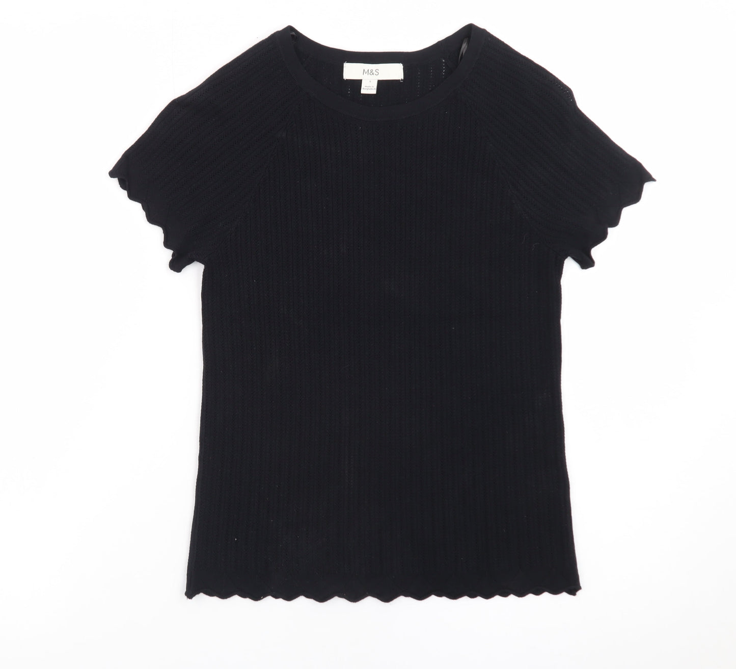 Marks and Spencer Women’s Black Short Sleeve Ribbed Knit T-Shirt Size S