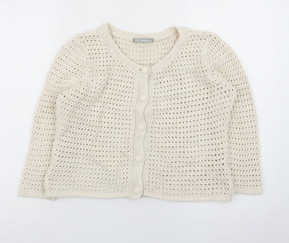 Marks and Spencer Women Beige Cotton Open-Knit Cardigan Size 14