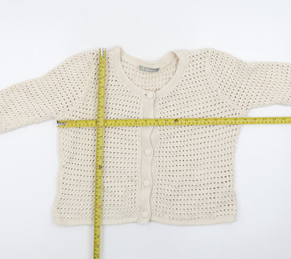 Marks and Spencer Women Beige Cotton Open-Knit Cardigan Size 14