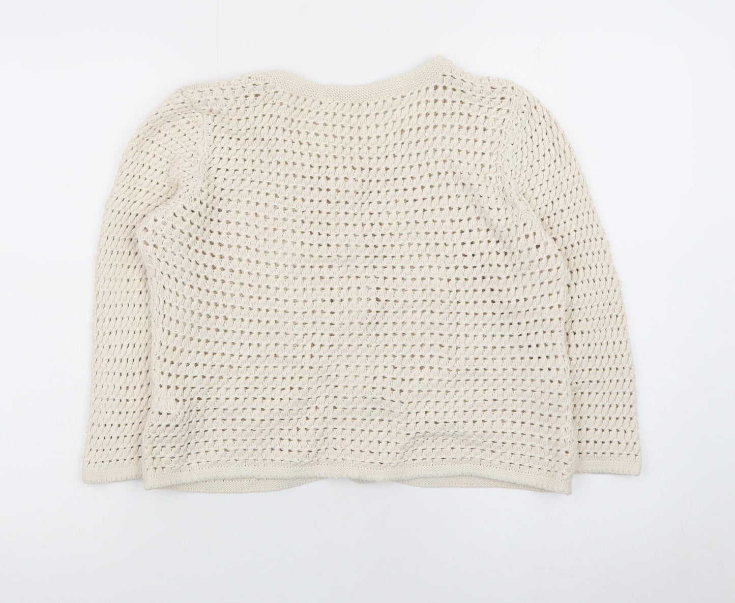 Marks and Spencer Women Beige Cotton Open-Knit Cardigan Size 14