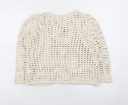 Marks and Spencer Women Beige Cotton Open-Knit Cardigan Size 14