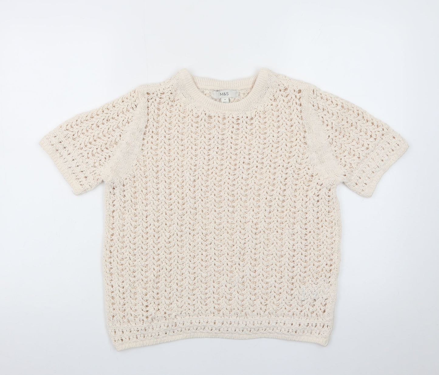 Marks and Spencer Women’s Beige Open-Knit Short Sleeve Jumper M