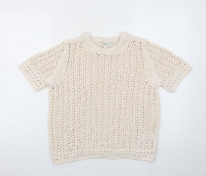 Marks and Spencer Women’s Beige Open-Knit Short Sleeve Jumper M