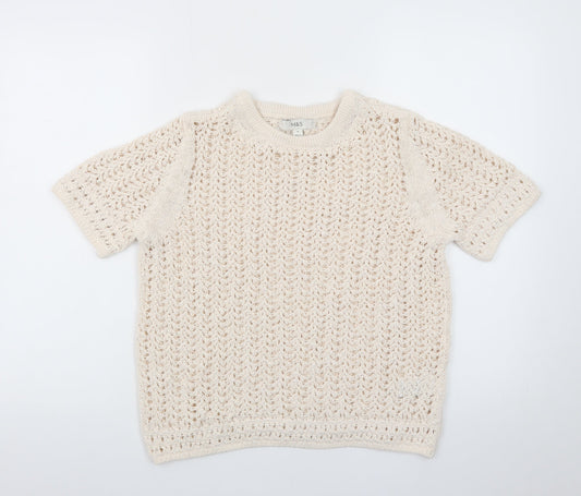 Marks and Spencer Women’s Beige Open-Knit Short Sleeve Jumper M