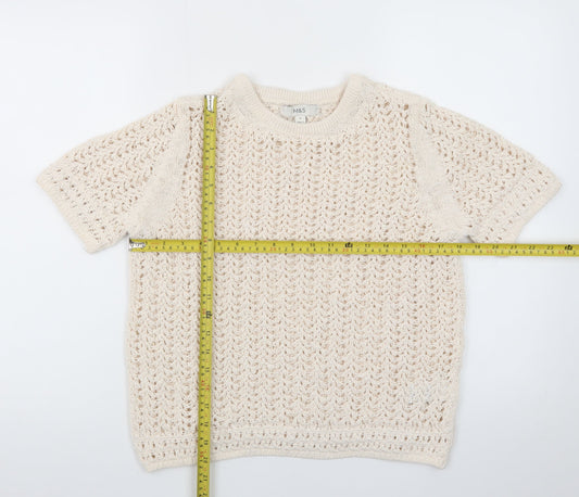 Marks and Spencer Women’s Beige Open-Knit Short Sleeve Jumper M