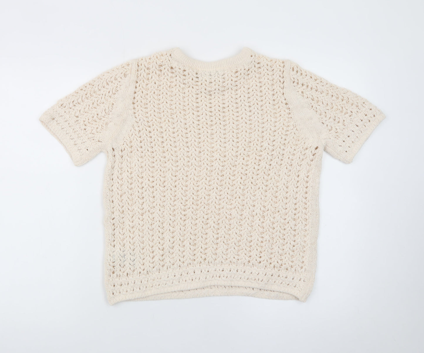 Marks and Spencer Women’s Beige Open-Knit Short Sleeve Jumper M